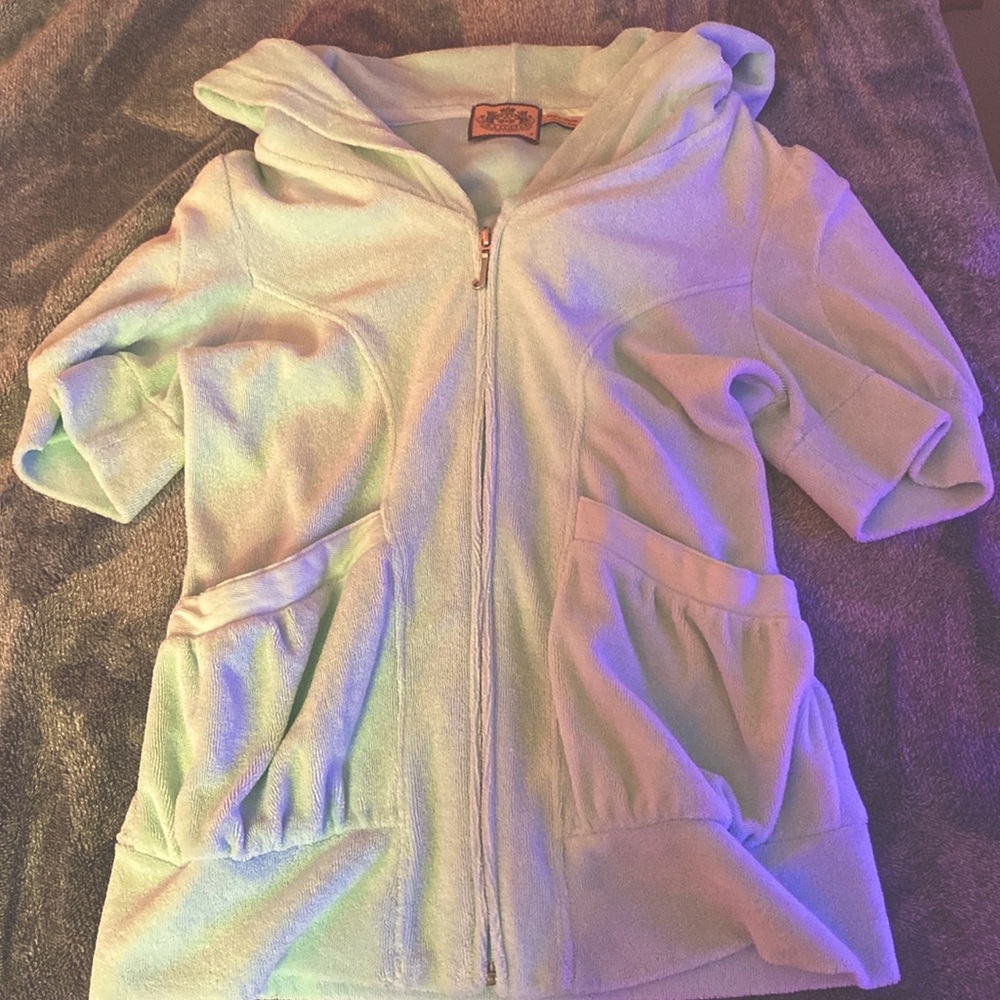 Juicy couture short sleeve sweater, light blue teal, runs small